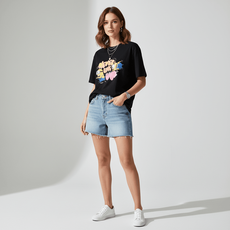 Giordano Women's Boyfriend Fit Cotton-Polyester Crew Neck Print Tee | Minion Collection - Premium Print Tee