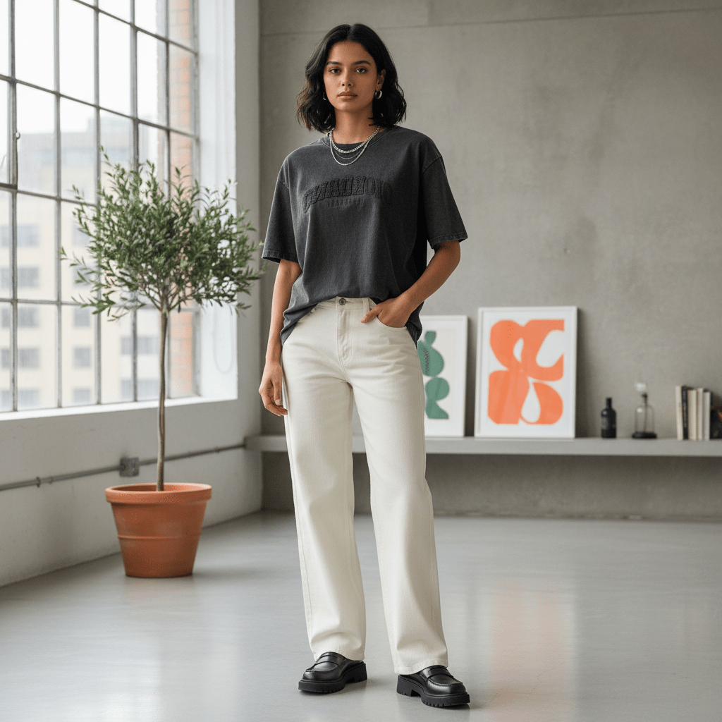 Women's Boyfriend Fit Cotton Tee - Washed Giordano Print S - Shop Giordano