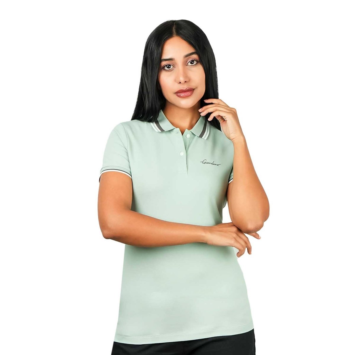 Women's Classic Cotton Pique Polo - Slim Fit, Embroidered Detail - Giordano