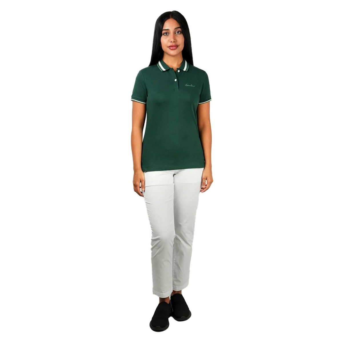 Women's Classic Cotton Pique Polo - Slim Fit, Embroidered Detail - Giordano
