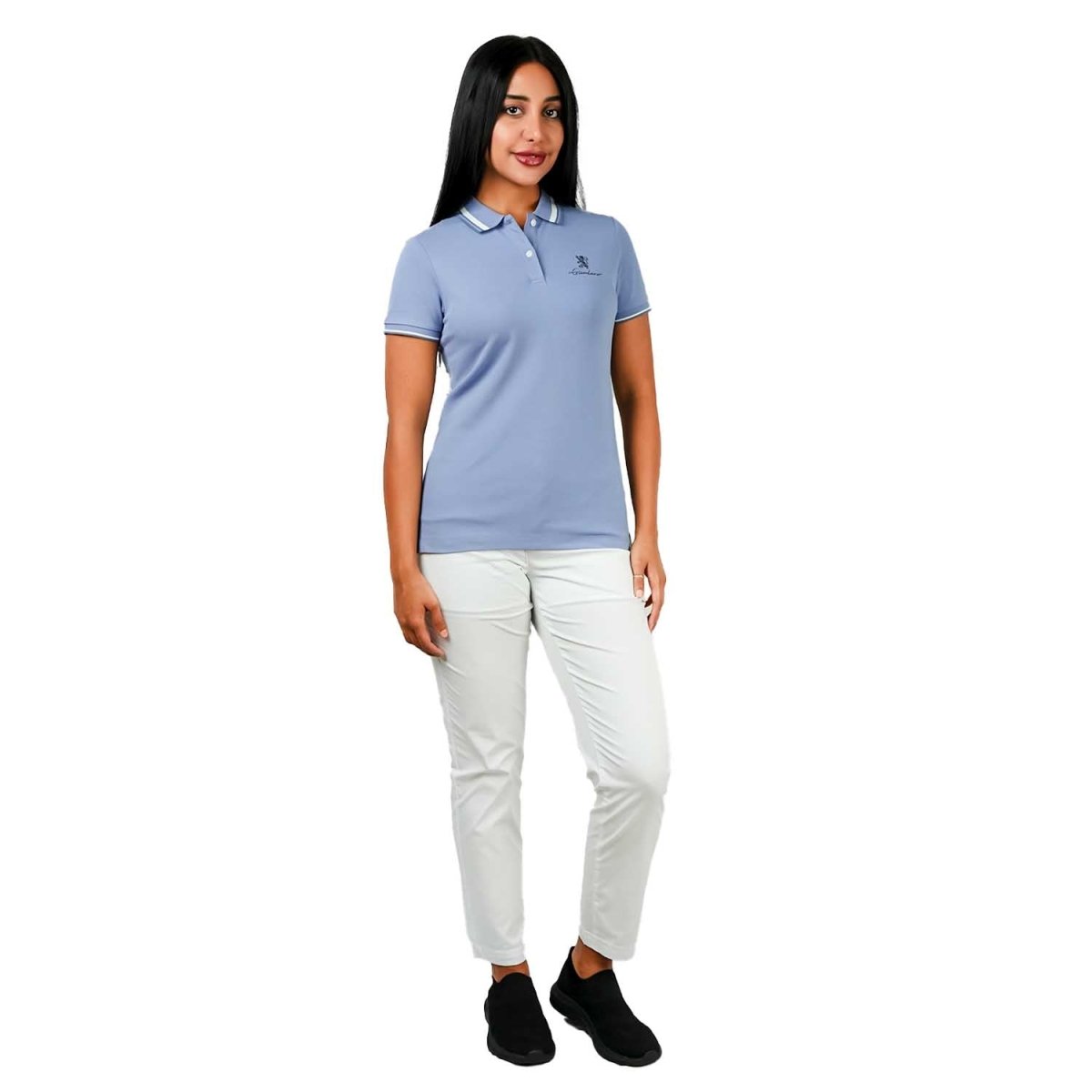 Women's Classic Cotton Pique Polo - Slim Fit, Embroidered Detail - Giordano
