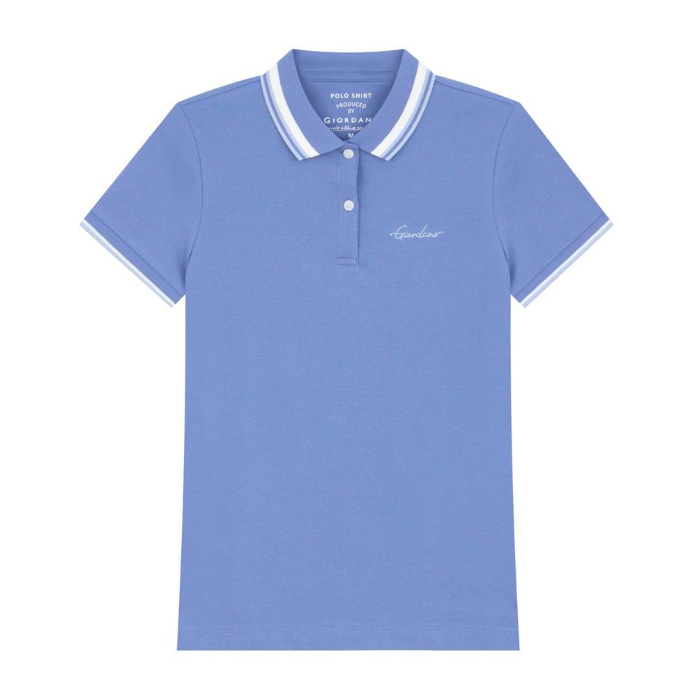 Women's Classic Cotton Pique Polo - Slim Fit, Embroidered Detail - Giordano