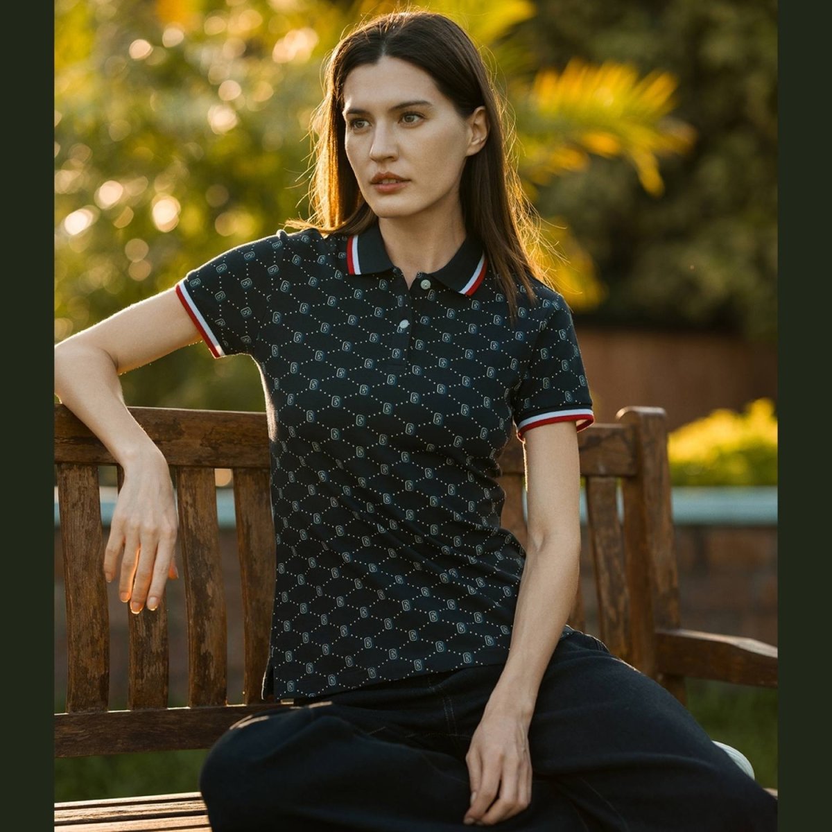 Women’S Classic Slim Fit Cotton - Lycra Piqué Polo Shirt | All - Over Print - Giordano