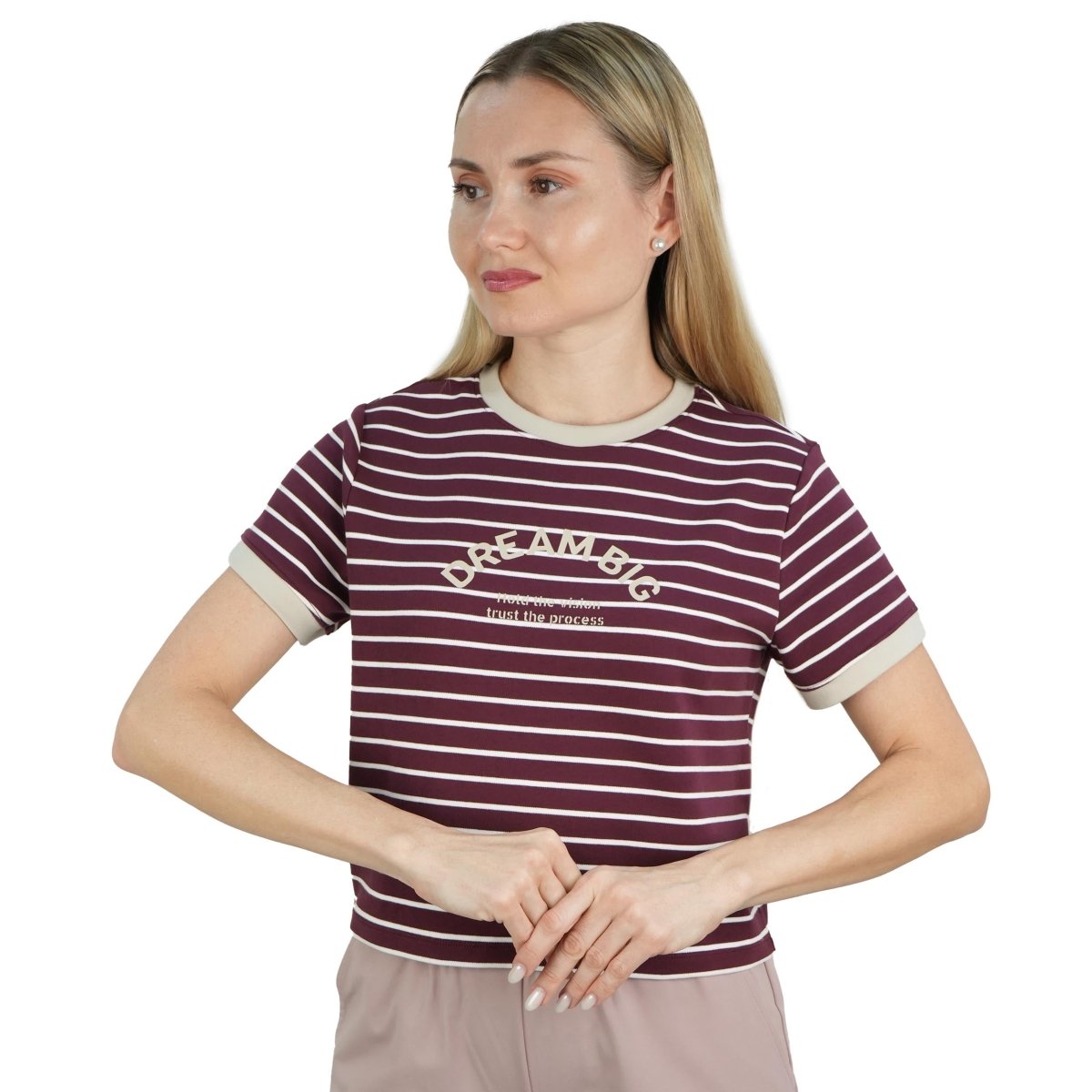 Giordano Women's Comfort Fit Striped Crew Neck T-Shirt - Premium Tee