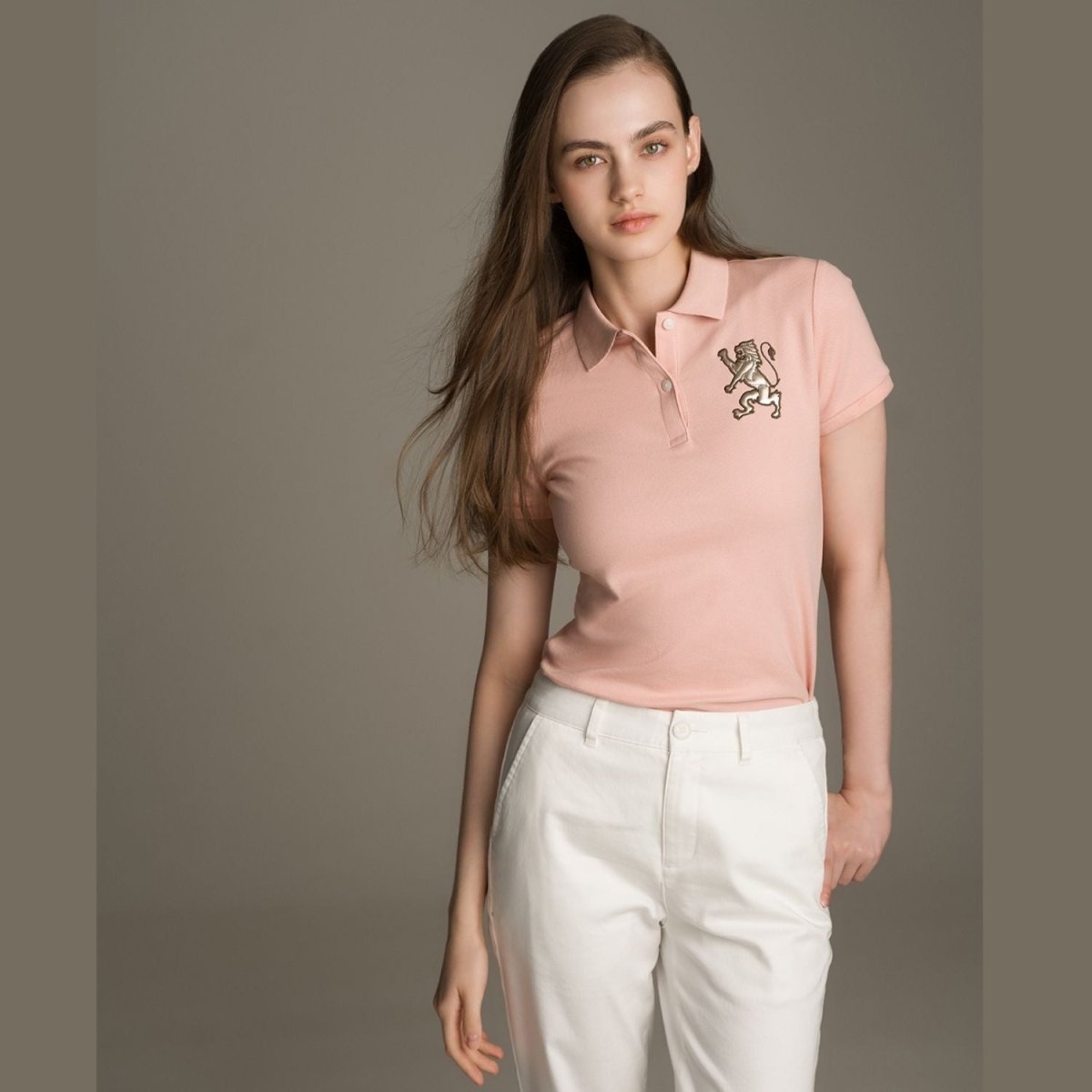 Women's Cotton Lycra 3D Lion Embroidery Polo - Giordano