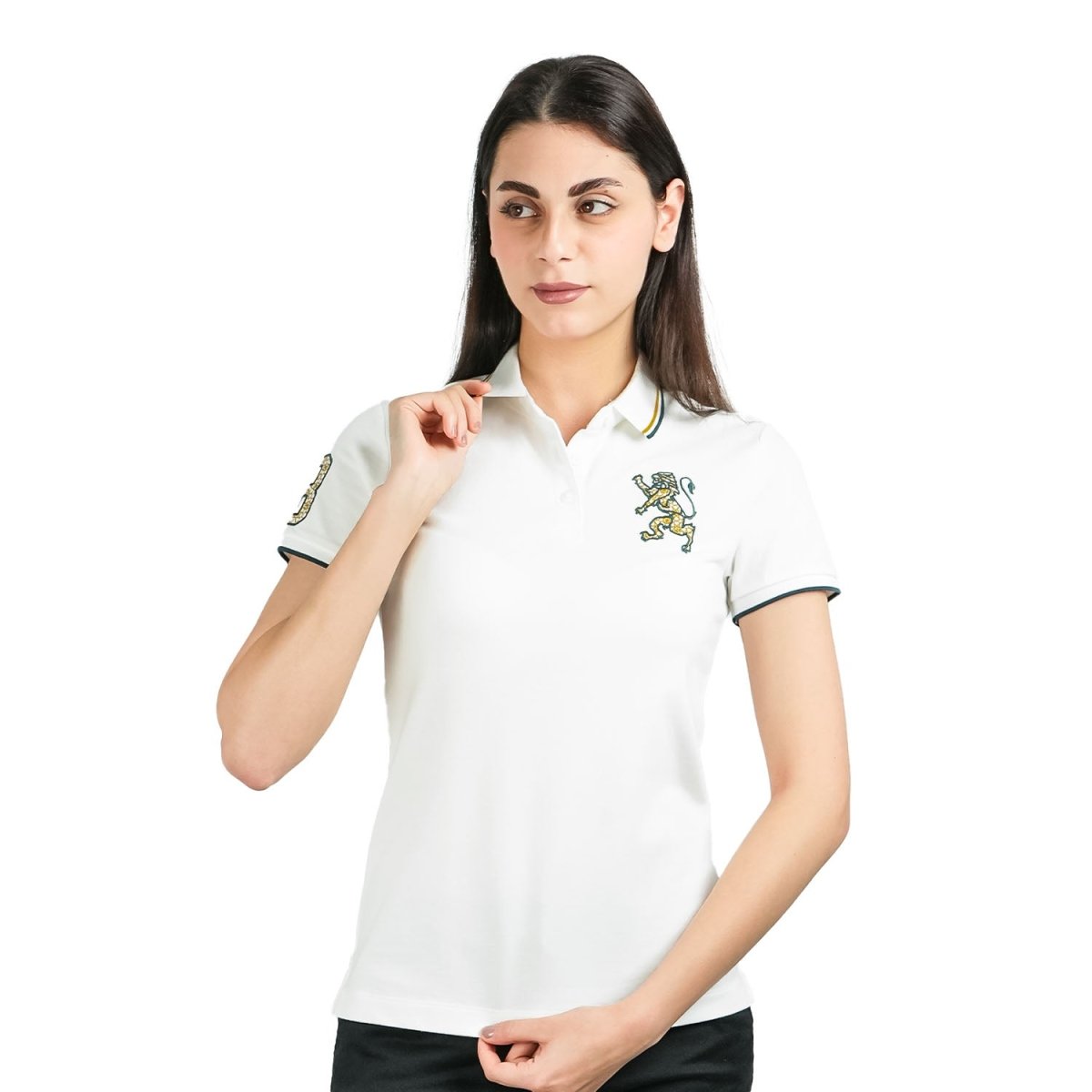 Women's Cotton Lycra 3D Lion Embroidery Polo - Giordano