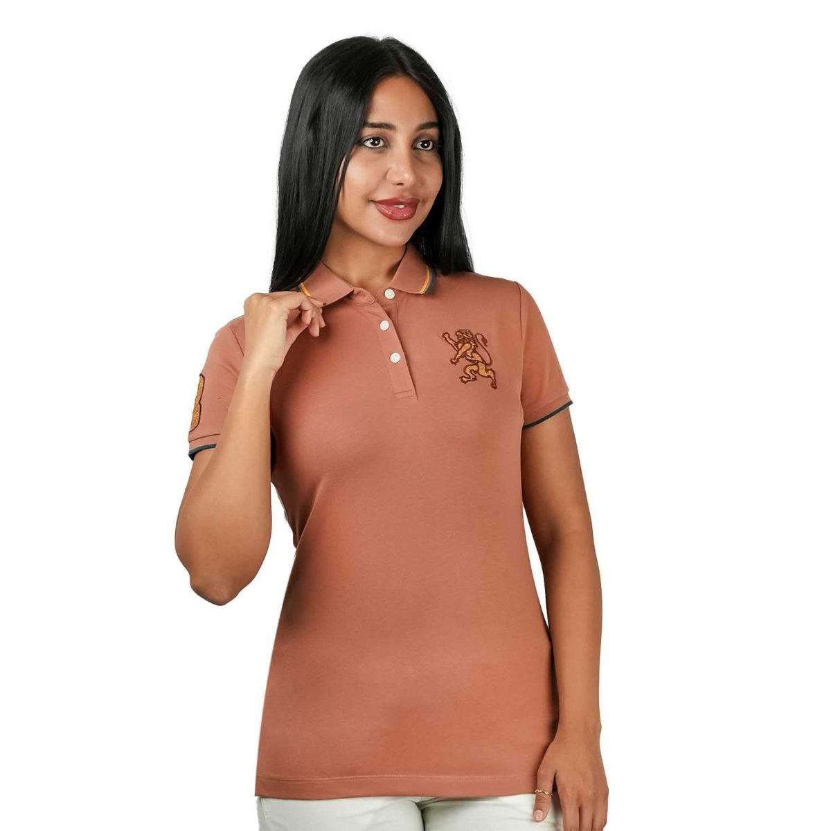 Women's Cotton Lycra 3D Lion Embroidery Polo - Giordano