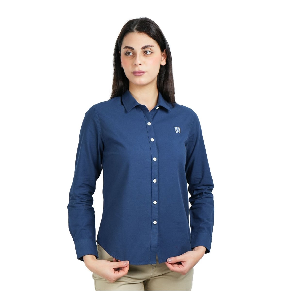 Women's Cotton Oxford Slim Fit Shirt With Lion Embroidery - Giordano
