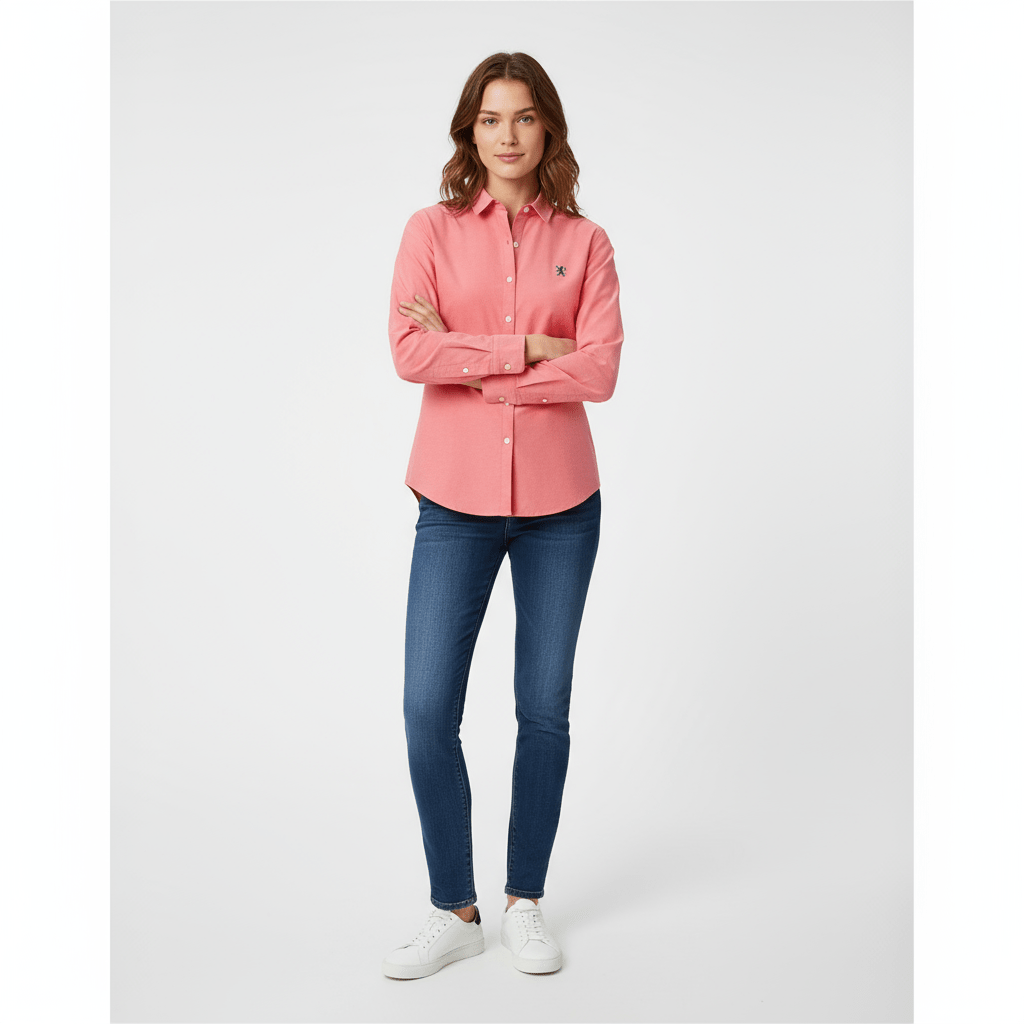 Women's Cotton Oxford Slim Fit Shirt With Lion Embroidery S - Shop Giordano