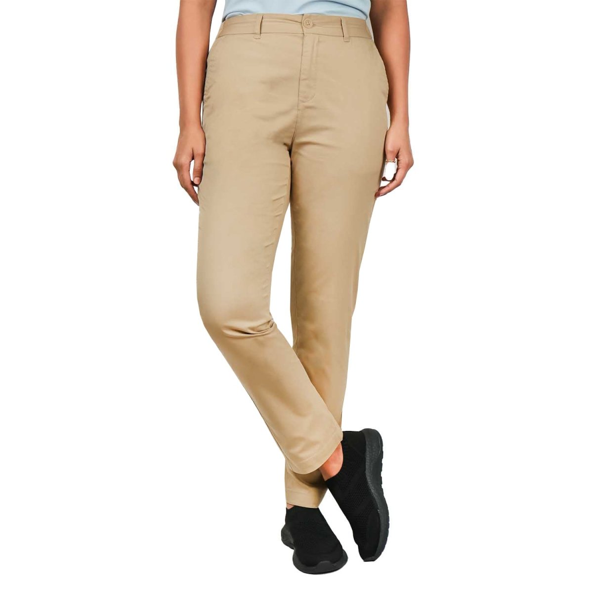 Women's High - Waist Cotton Blend Twill Tapered Pants - Giordano