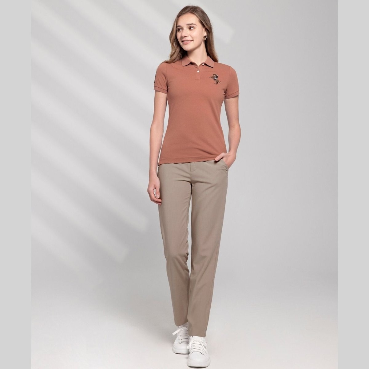 Women's High - Waist Tapered Suiting Pants - Mélange Light Mocha Elastic Waist - Giordano
