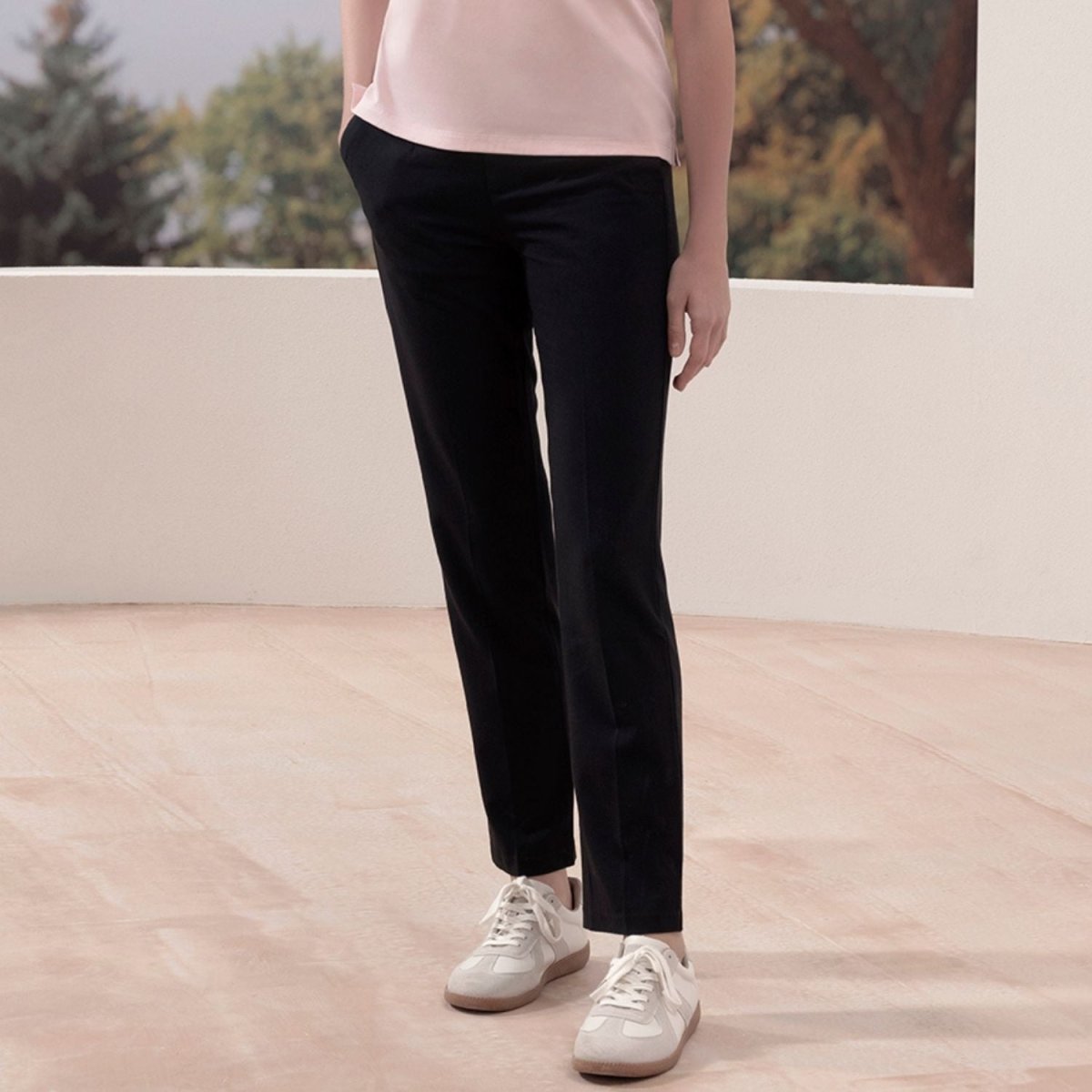 Women's High - Waist Tapered Suiting Pants - Mélange Light Mocha Elastic Waist - Giordano
