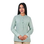 Women's Linen Cotton Dobby Shirt - Stand Collar, Garment Wash Comfort Fit S - Shop Giordano