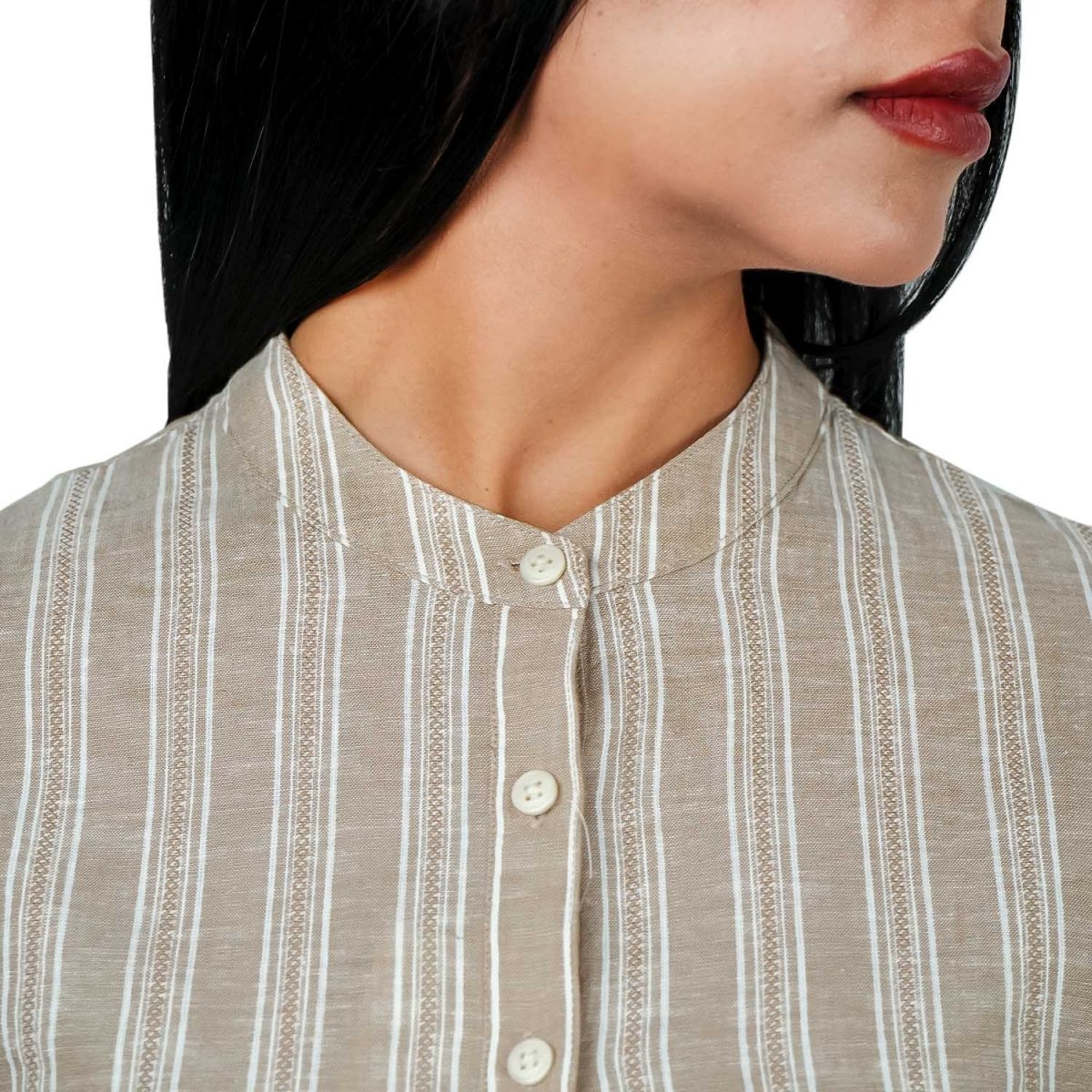 Women's Linen Cotton Dobby Shirt - Stand Collar, Garment Wash Comfort Fit - Giordano