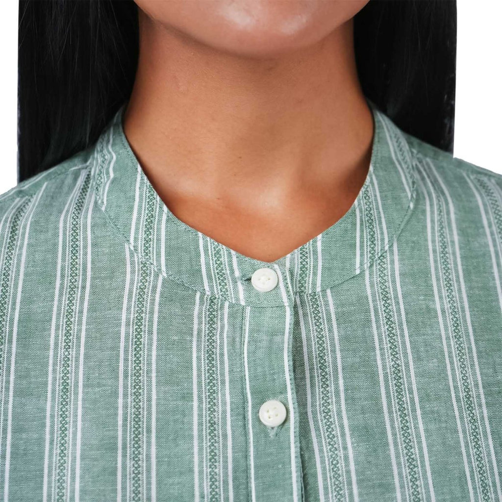 Women's Linen Cotton Dobby Shirt - Stand Collar, Garment Wash Comfort Fit S - Shop Giordano