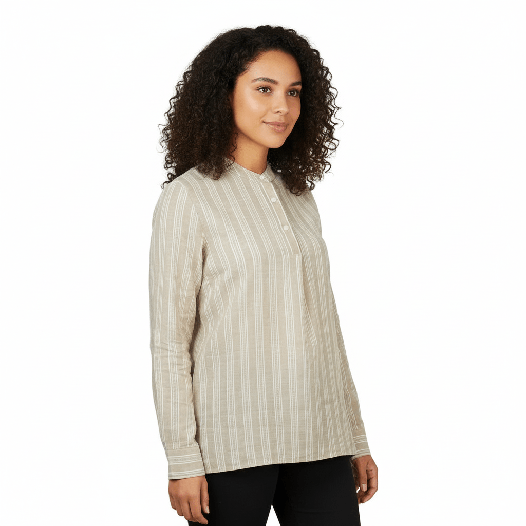 Women's Linen Cotton Dobby Shirt - Stand Collar, Garment Wash Comfort Fit S - Shop Giordano