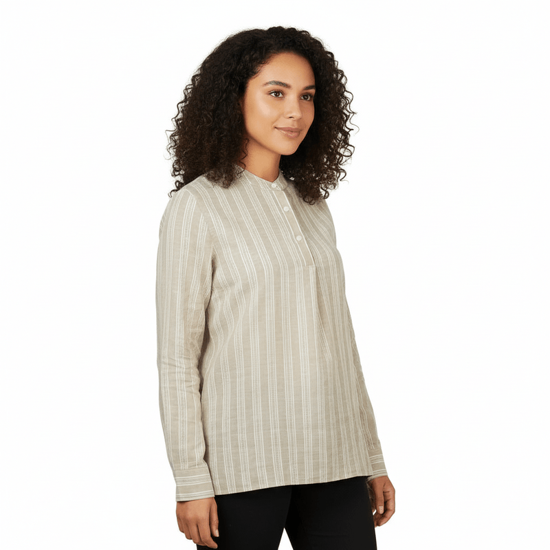 Women's Linen Cotton Dobby Shirt - Stand Collar, Garment Wash Comfort Fit S - Shop Giordano