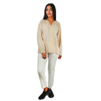 Women's Linen Cotton Dobby V - Neck Shirt - Comfort Fit S - Shop Giordano