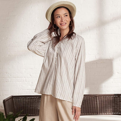 Women's Linen Cotton Dobby V - Neck Shirt - Comfort Fit - Giordano