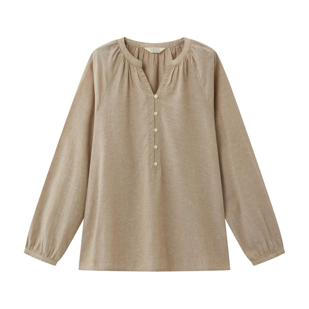 Women's Linen - Cotton Poplin V - Neck Long Sleeve Shirt S - Shop Giordano