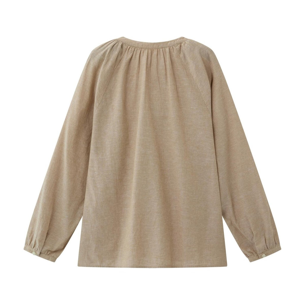 Women's Linen - Cotton Poplin V - Neck Long Sleeve Shirt S - Shop Giordano