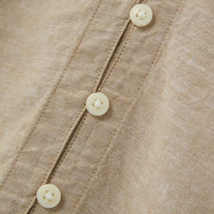Women's Linen - Cotton Poplin V - Neck Long Sleeve Shirt - Giordano