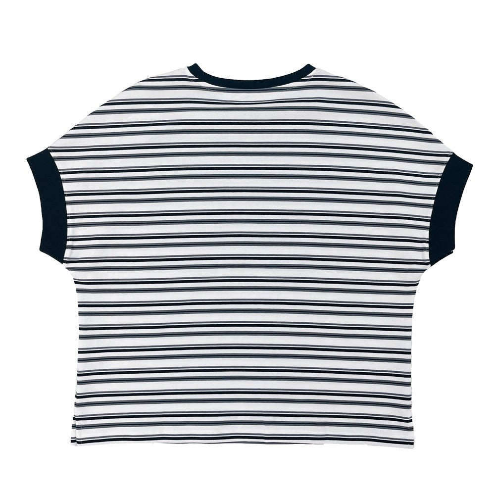 Giordano Women Loose Fit Cotton-Blend Striped Interlock Crew Neck Tee - Premium Tee