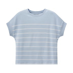 Giordano Women's Loose Fit Cotton-Blend Striped Interlock Crew Neck Tee - Premium Tee
