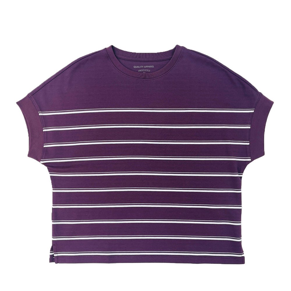 Giordano Women Loose Fit Cotton-Blend Striped Interlock Crew Neck Tee - Premium Tee