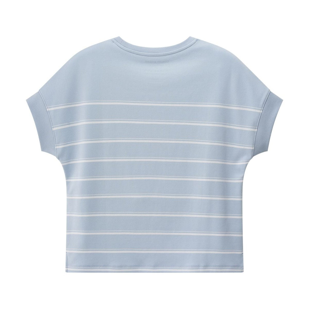 Giordano Women's Loose Fit Cotton-Blend Striped Interlock Crew Neck Tee - Premium Tee