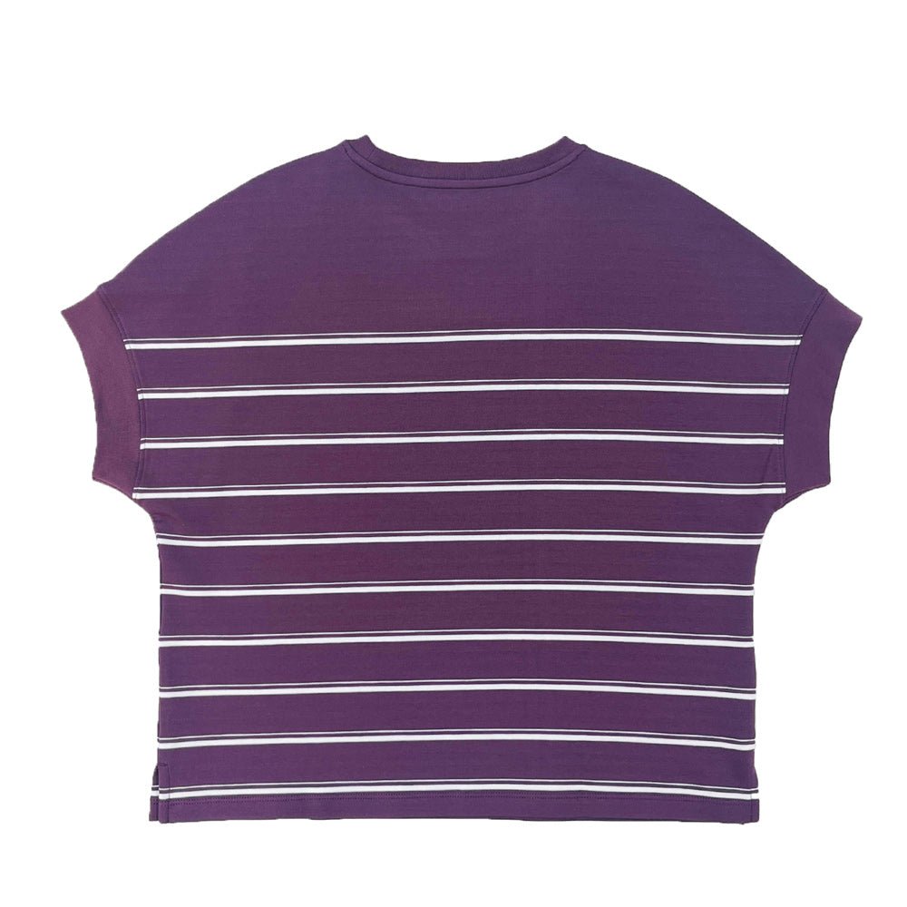 Giordano Women Loose Fit Cotton-Blend Striped Interlock Crew Neck Tee - Premium Tee