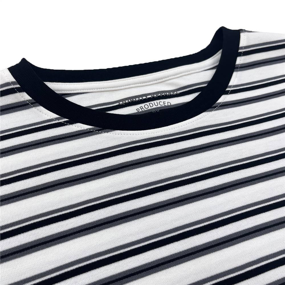 Giordano Women Loose Fit Cotton-Blend Striped Interlock Crew Neck Tee - Premium Tee