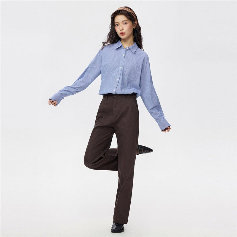 Women's Loose Fit Shirt: Oxford Fabric, Long Sleeve S - Shop Giordano