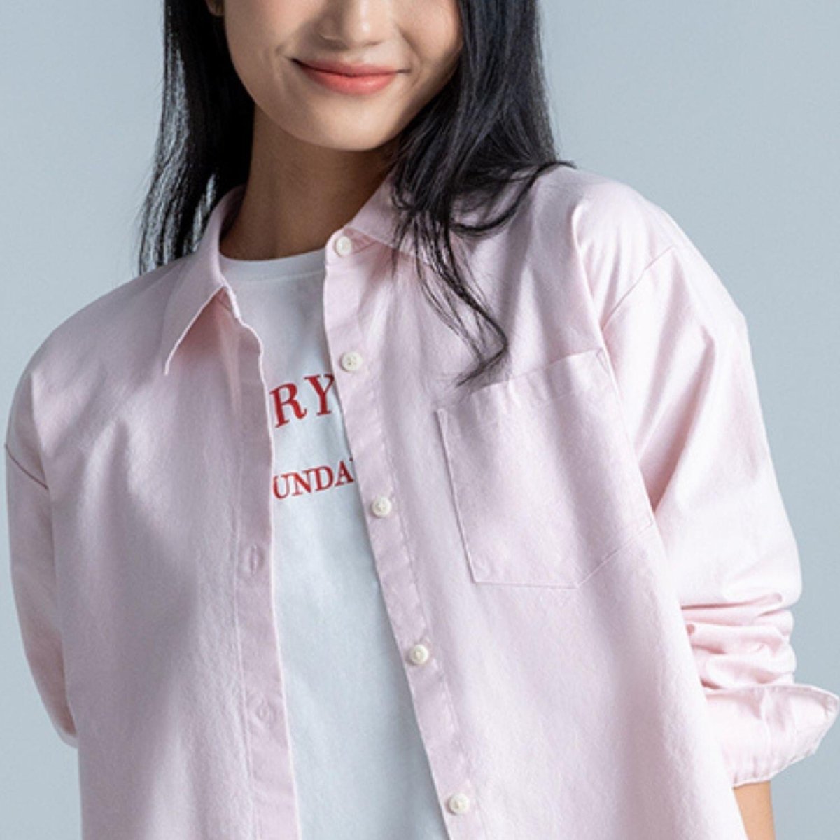 Women's Loose Fit Shirt: Oxford Fabric, Long Sleeve - Giordano