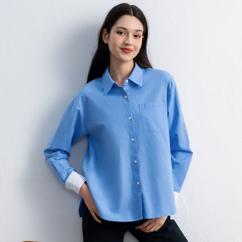 Women's Loose Fit Shirt: Oxford Fabric, Long Sleeve S - Shop Giordano