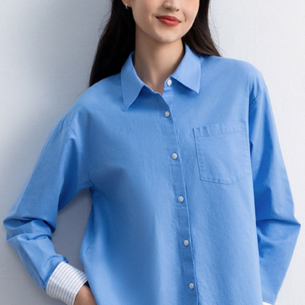 Women's Loose Fit Shirt: Oxford Fabric, Long Sleeve S - Shop Giordano