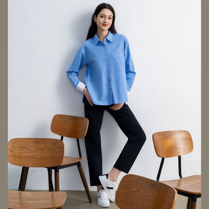 Women's Loose Fit Shirt: Oxford Fabric, Long Sleeve - Giordano
