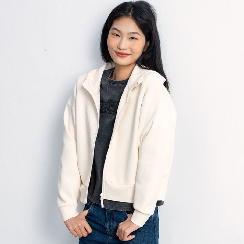 Giordano Women's Relaxed Fit Interlock Hoodie Knit Jacket - Premium Jackets