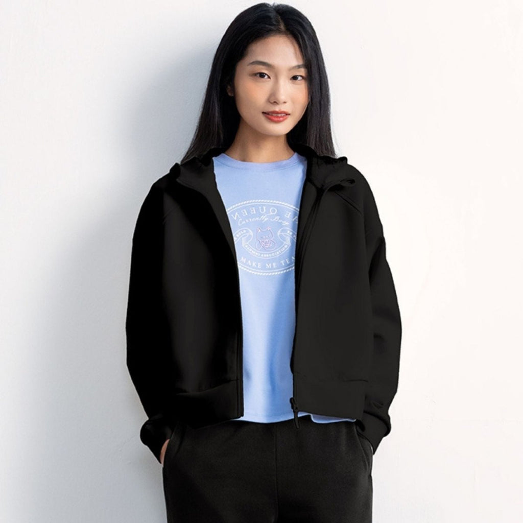 Women's Relaxed Fit Interlock Hoodie Knit Jacket S - Shop Giordano