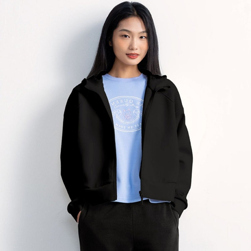 Giordano Women's Relaxed Fit Interlock Hoodie Knit Jacket - Premium Jackets