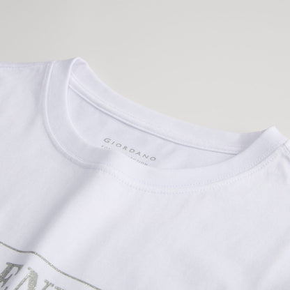 Women's Relaxed Fit Printed Crew Neck Cotton Tee | Kr Collection - Giordano