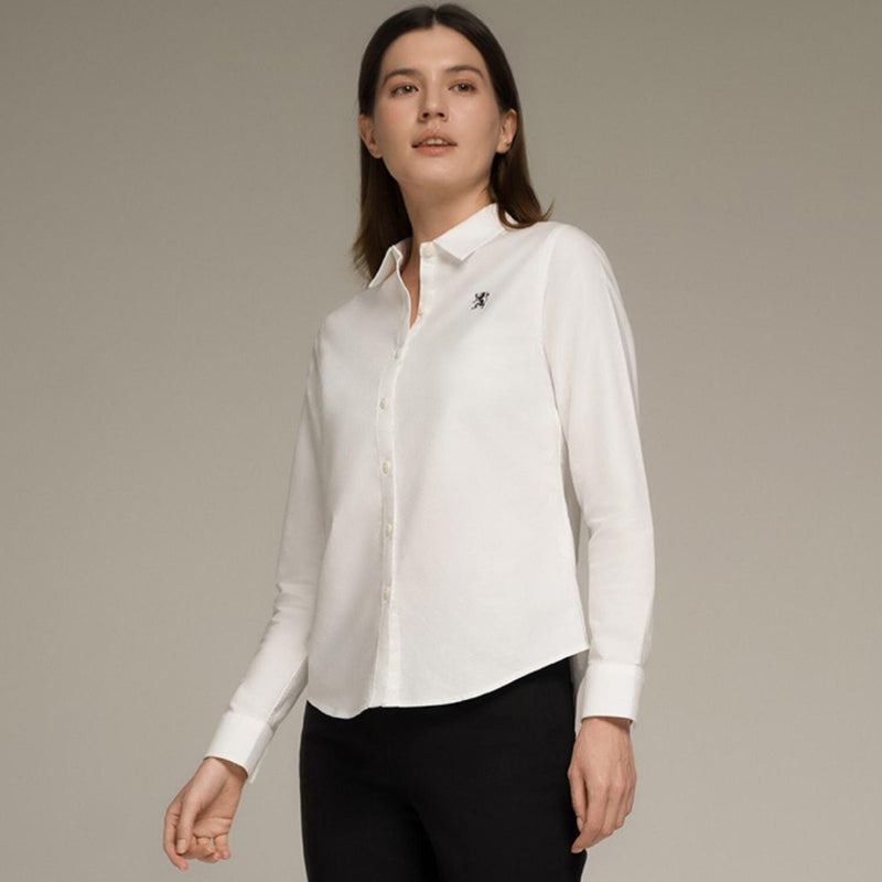 Women’S Slim Fit Cotton Oxford Shirt – Acute Collar With Embroidery S - Shop Giordano