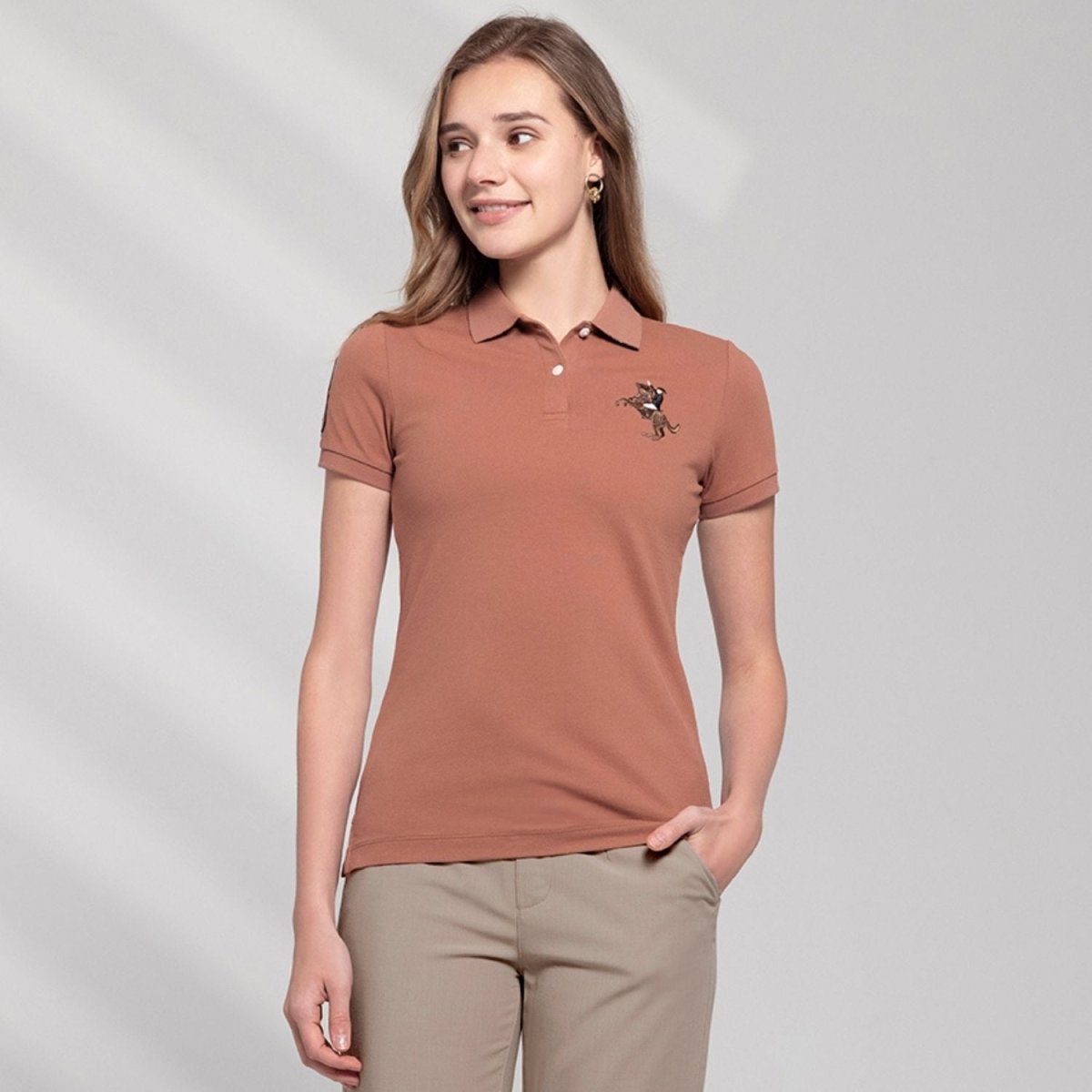 Women's Slim Fit Napoleon Embroidery Polo - Giordano