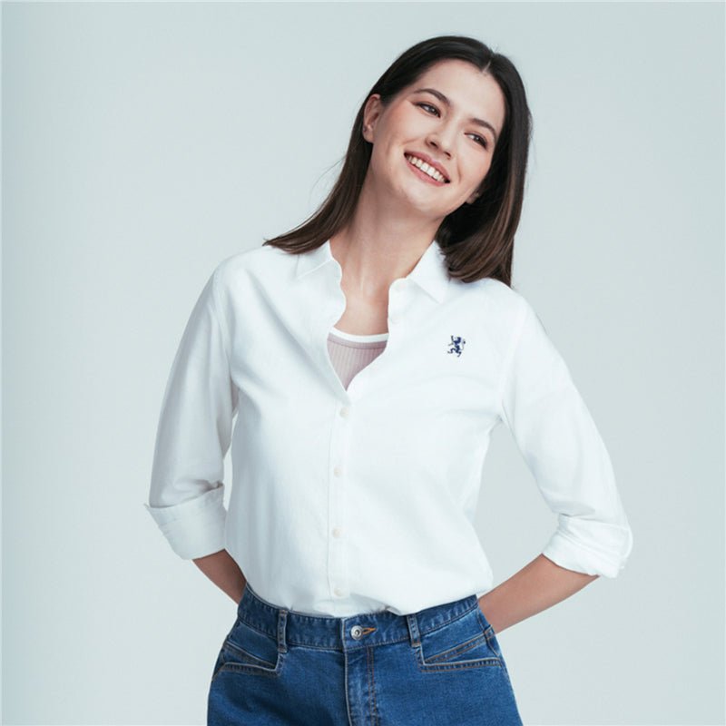 Women’S Slim Oxford Shirt With Embroidery S - Shop Giordano