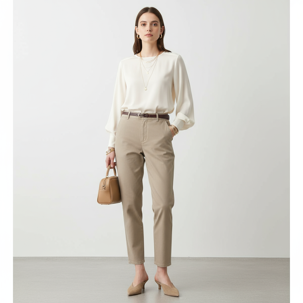 Women's Woven Pants: Regular Tapered Fit, High Waist